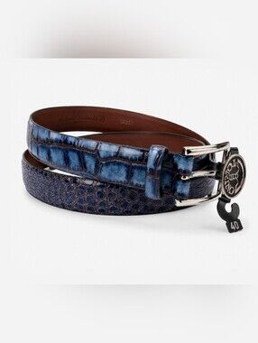 Torino Leather Co Italian Embossed Calf Belt Navy Red Croc Texture Size 40 NWT